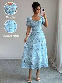 Elenzga 优雅女士蝴蝶印花甜心领连衣裙，夏季