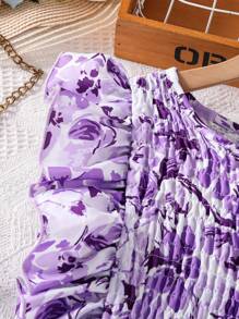 Tween Girls 2pcs Printed Crop Top And Mini Skirt Set - Purple - View 5