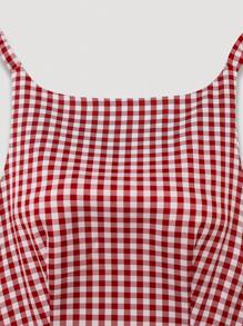 Sweetra New Style Backless Strap Plaid Ladies Tank Top - Red and White - View 4