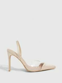 CUCCOO SZL 香槟色缎面与透明TPU拼接优雅性感时尚尖头镂空高跟鞋 - 香檳色 - 查看 9