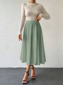 EURMUSE 女士夏季度假休闲纯色喇叭长裙 - 薄荷綠 - 查看 4