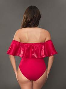 SHEIN Maternity Photoshoot Ruffle Collar Romper, Red - Red - View 2