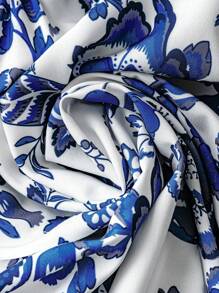 Flirla Vestido acampanado con escote en V fruncido, estampado floral y manga con volantes, para mujer de talla grande. Diseño romántico con estampa de porcelana, adecuado para vacaciones, uso casual, escuela, todas las estaciones.