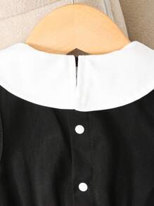 Baby Girls' Elegant Two-Tone Peter Pan Collar Floral Decor Romper, Summer - Black - View 7