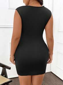 Celure Plus Size Women Sleeveless Solid Color Bodycon Casual Dress