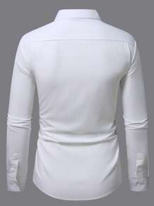 Manfinity Mode Men's Solid Color Pocket Front Button Long Sleeve Casual Business Shirt, Fall, Old Money Style - White - View 2