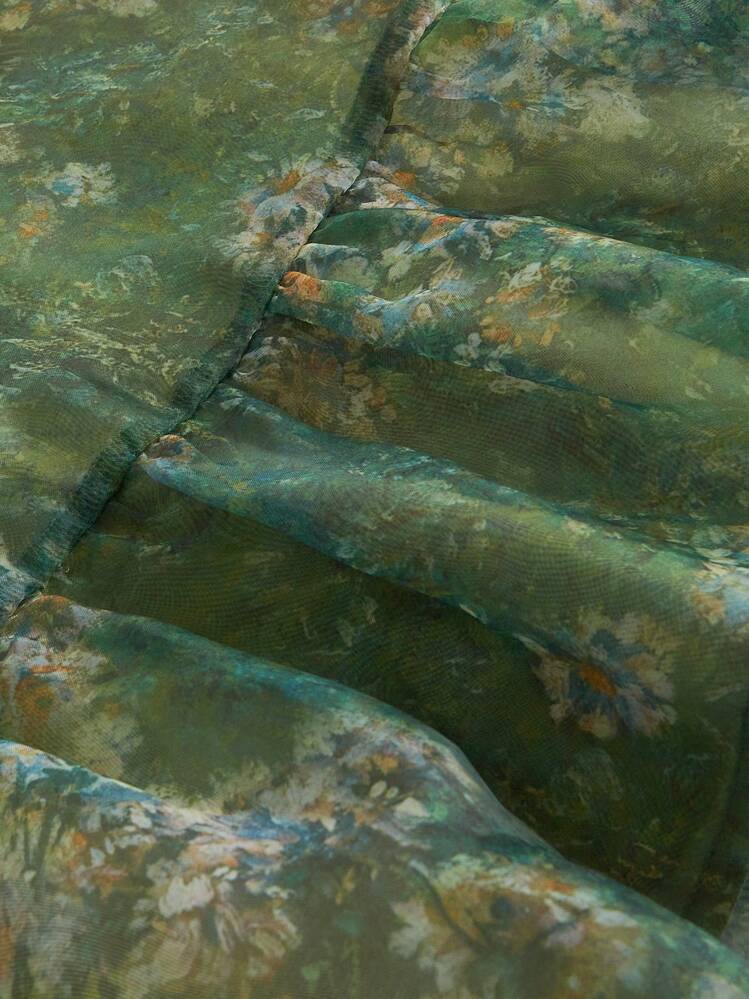 SHEIN MOD Vestido Vintage de Floral Estampado em Óleo com Múltiplas Saias Removíveis 2 em 1 - Estilo Palaciano, Vestido de Aniversário, Vestido de Cruzeiro, Vestido com Sobreposição - Multicolorido - Visão 12