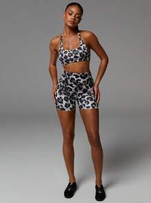 Athîral Women's Leisurewear Animal Cheetah Leopard Print Biker Cycle Gym Shorts, Fitness - Multicolor - View 5