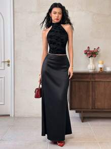 EastFlair Canotta elegante da donna con collo a lupetto, senza maniche, in jacquard, slim fit, adatta per l'estate