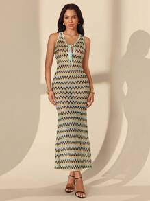 Almamuse Women's Elegant Fitted Sleeveless Knitted Vacation Dress, Casual - Multicolor - View 1