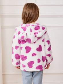 Cozy Pixies Chaqueta con capucha con estampado de corazón 3D para niña de moda