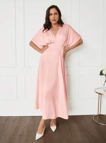 MaterniWear Váy bầu dáng xòe thanh lịch cho nữ MaterniChic, váy bầu dáng rộng màu kaki bán trang trọng - Hồng - Xem 4