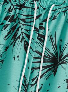 Manfinity RSRT 男士休闲棕榈树印花背心和短裤套装，假日风格热带海滩舒适服装 - 彩色 - 查看 5