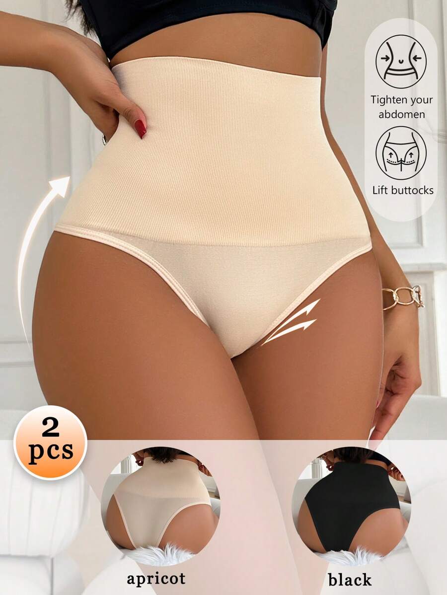 SHEIN 2pcs Women Seamless Shapewear Bottoms, Solid Color High Waist - Multicolor - View 1