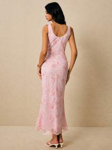 Poéselle Women's Dresses Net Embroidery Dress Pink Dress Romantic Vacation Tea Dress Vest Dress Women's Floral Embroidery Deep V-Neck Sleeveless Dress With Waist Tie Y2k Clothes Country Concert Outfit Old Money Streetwear Going Out Outfits Beach Vacation Outfits Party Outfit - Pink - View 7