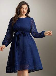 Flouryn 大码女式优雅圆领灯笼袖宽松休闲连衣裙，秋季长款女装