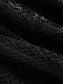 SHEIN MOD 杏色梦幻浪漫奢华蕾丝拼布缎面连衣裙，带有层叠荷叶边下摆和蝴蝶结装饰，适合约会、派对、节日、茶会、生日 - 黑色 - 查看 4