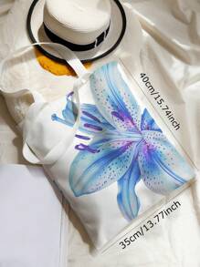 ROMWE Kawaii 度假超大花卉图案双面印花帆布手提包，适合通勤休闲 - 彩色 - 查看 3