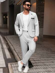 Manfinity Mode 大码男士两件套泼墨印花翻领长袖西装外套和裤子