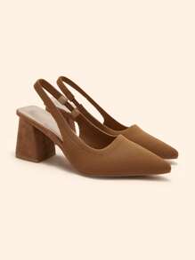 CUCCOO BASICS Brown Slingback Fashion Pointed Toe Thick Heels Women Shoes For Commuting,Dating,Parties,Vacation For Christmas Spring Shoes - Brown - View 3