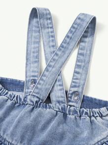 Denimly Baby GirlCasual Daily Urban Street Style Cute Pleated Suspender Skirt, Denim Baby Outfit, Baby Girl Ruffle Denim Dress. - Medium Wash - View 5
