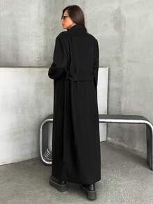 EURMUSE Manteau long femme à col châle unicolore avec ceinture - Noir - Voir 2