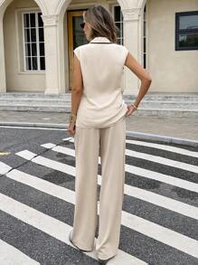 SHEIN Frenchy Bộ vest và quần vest viền tương phản dành cho nữ - Màu be - Xem 2