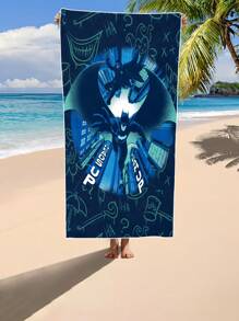 BATMAN X SHEIN Handuk Mandi & Pantai Cepat Kering - Alas Handuk Tahan Pasir Motif Kartun untuk Berenang, Pesta Kolam Renang, Liburan - Set Handuk Mandi Musim Panas Unisex, Hadiah untuk Pasangan - Biru - View 3