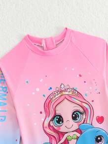 Sparklyn Young Girls Mermaid Print One-Piece Swimsuit With Long Sleeve & Pant, Beach Holiday - Multicolor - View 5