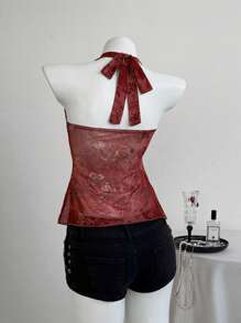 Elamini Women's Sexy Printed Spaghetti Strap Camisole - Red - View 2