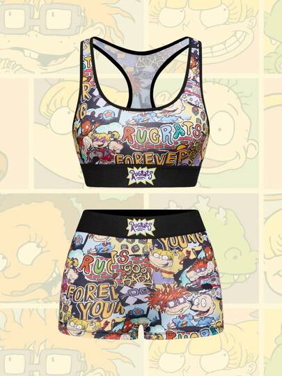 Nick 90's X ROMWE Cartoon Camisole Top & Boxer Briefs Underwear Set