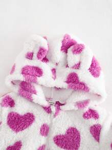 Cozy Pixies Chaqueta con capucha con estampado de corazón 3D para niña de moda