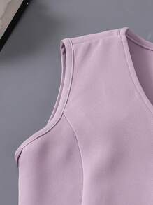 Tween Girl' Purple Casual Tank Top Set, Suitable For Outdoor & Various Occasions, Fashionable & Minimalist White Tower Design, Summer Two Piece Set - Purple - View 5