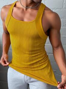 Manfinity Dauomo Men's Solid Color Ribbed Slim Fit Casual Tank Top