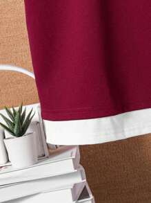 SHEIN Conjunto de ropa casual de verano para niños preadolescentes que incluye una camiseta de manga corta con bloques de color y ribetes contrastantes, y shorts con bolsillos