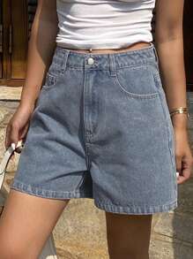 DAZY 女士宽松休闲破洞牛仔短裤，夏季新品 - 淺藍色 - 查看 3