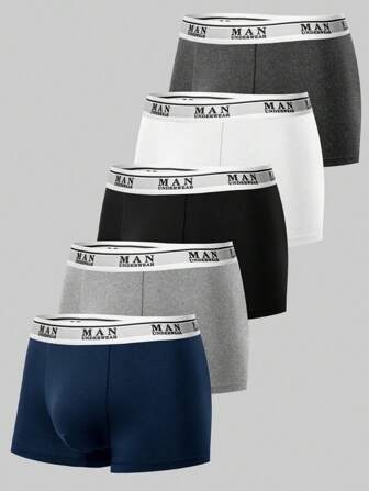 Manfinity EasyFave 5 pièces/paquet Slips rembourrés pour hommes avec bande de taille à motif lettres