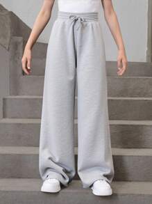 SHEIN Tween Girl Knit Loose Straight Leg Sweatpants