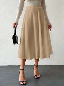 EURMUSE 女士优雅纯色铅笔裙，适合通勤，夏季 - 奶油色 - 查看 5