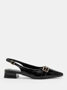 CUCCOO CURVES Scarpe a punta piatta larga per taglie forti, sandali retrò con fibbia e cinturino diagonale nero alla moda