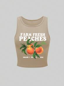 INAWLY Solva Camiseta sin mangas de mujer de talla grande con estampado de eslogan y fruta, informal para verano