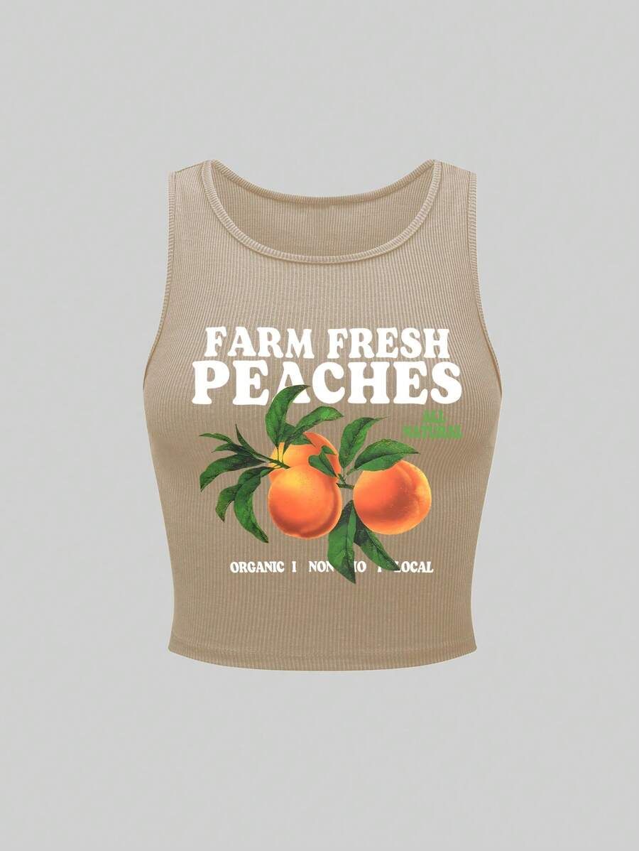 INAWLY Solva Camiseta sin mangas de mujer de talla grande con estampado de eslogan y fruta, informal para verano