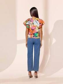 Almamuse 女士优雅花卉蕾丝边衬衫，夏季 - 彩色 - 查看 2