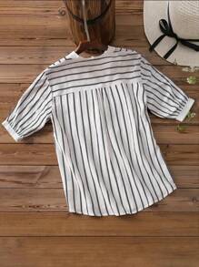 INAWLY Chemise casual rayée simple avec poche et manches courtes avec boutons pour femmes