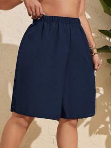 Swim Vcay Plus Size Women Solid Color Knee Length Beach Shorts For Summer Beach Vacation