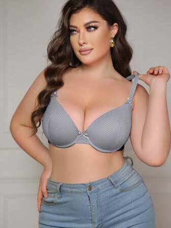 DesireSculpt Plus Size Curve Push-Up 3/4 Cup Underwired Molded Striped Everyday Bra