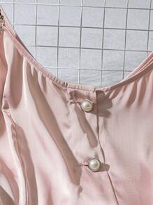 SHEIN Clasi 女士优雅纯色水晶纽扣和链条肩带腰带中长连衣裙