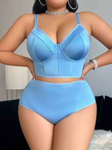 SHEIN Plus Size Simple Solid Color Camisole Bra And High Waisted Panty 2 Pieces Lingerie Set Curve Lingerie Set Lingerie 2 Piece Set