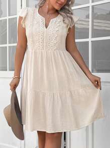 SHEIN LUNE Đầm thời trang màu trơn cỡ lớn, phù hợp cho mùa hè - Màu Khaki - Xem 8