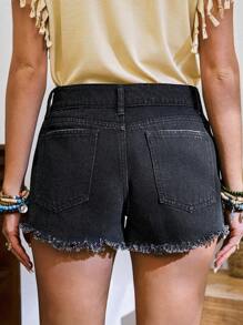 EMERY ROSE Short en jean délavé décontracté pour femmes en été - Noir - Voir 2
